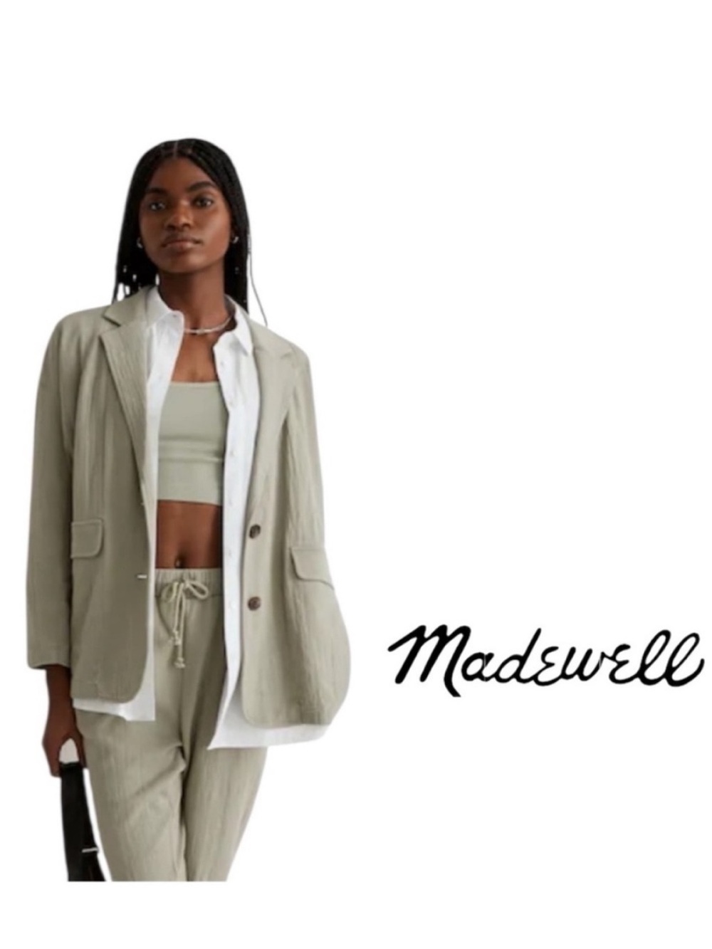 Madewell Oversized Light Olive Green Blazer Cotton
Size L